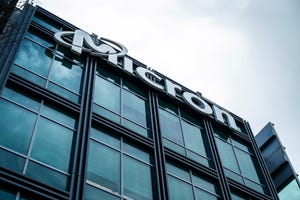 Micron building on a cloudy day